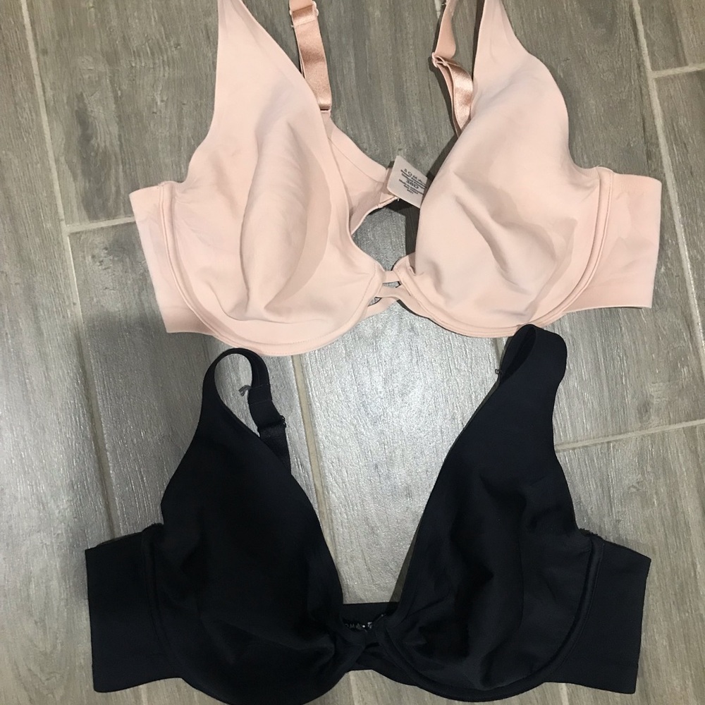 2 SOMA Unlined Plunge Bra 38D -hush & black